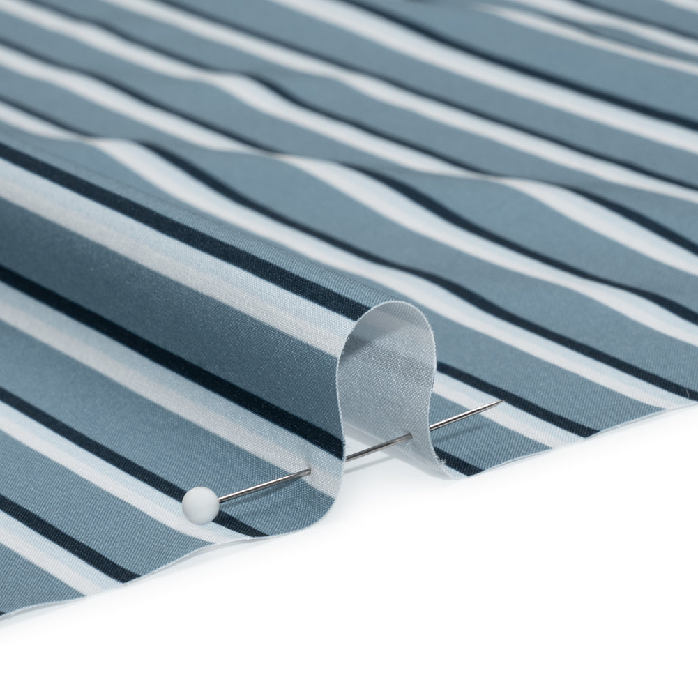 Stretch Polyester Woven - Powder Blue and Gray Shadow Stripes