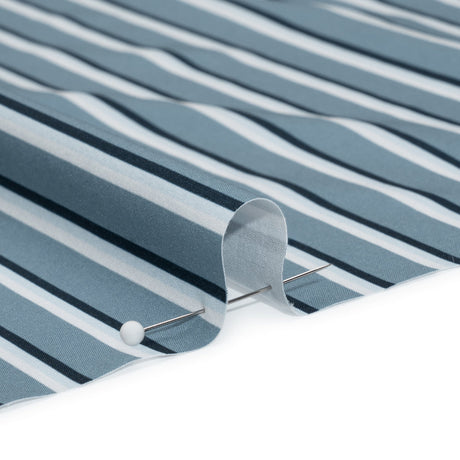 Stretch Polyester Woven - Powder Blue and Gray Shadow Stripes