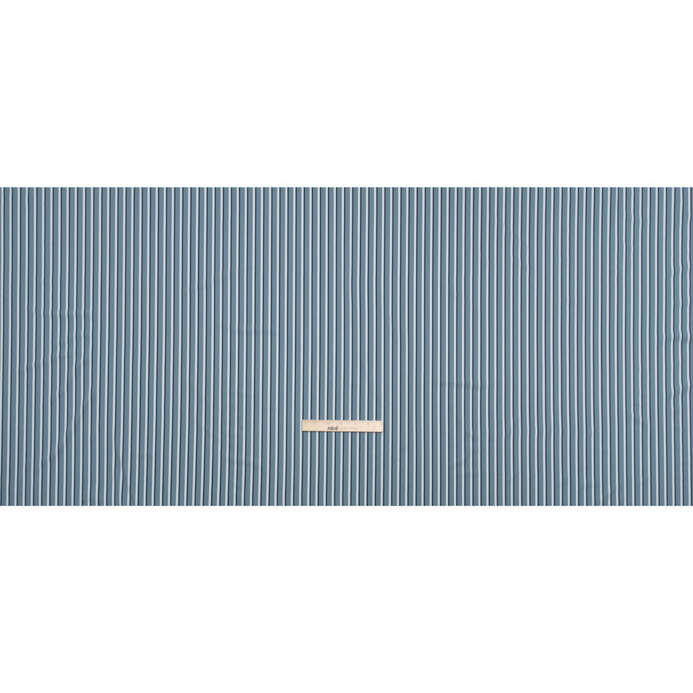 Stretch Polyester Woven - Powder Blue and Gray Shadow Stripes