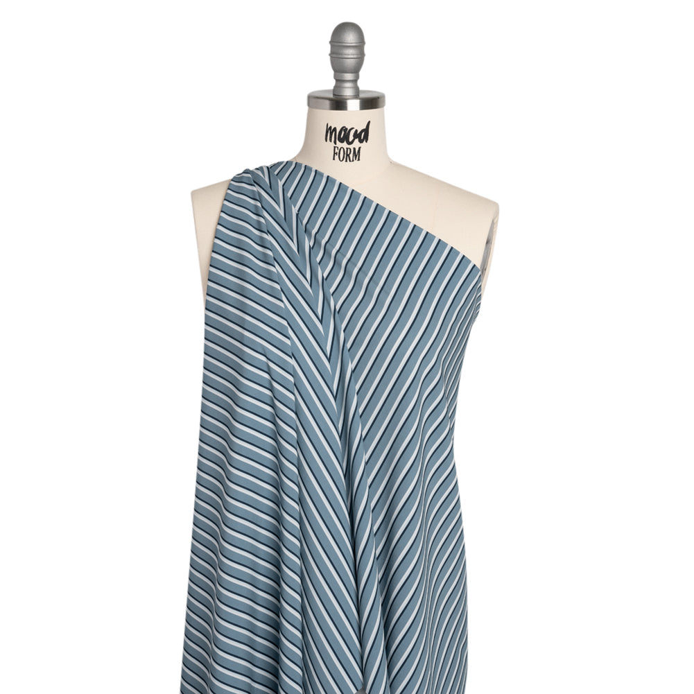 Stretch Polyester Woven - Powder Blue and Gray Shadow Stripes