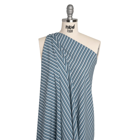 Stretch Polyester Woven - Powder Blue and Gray Shadow Stripes