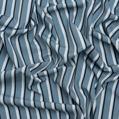 Stretch Polyester Woven - Powder Blue and Gray Shadow Stripes