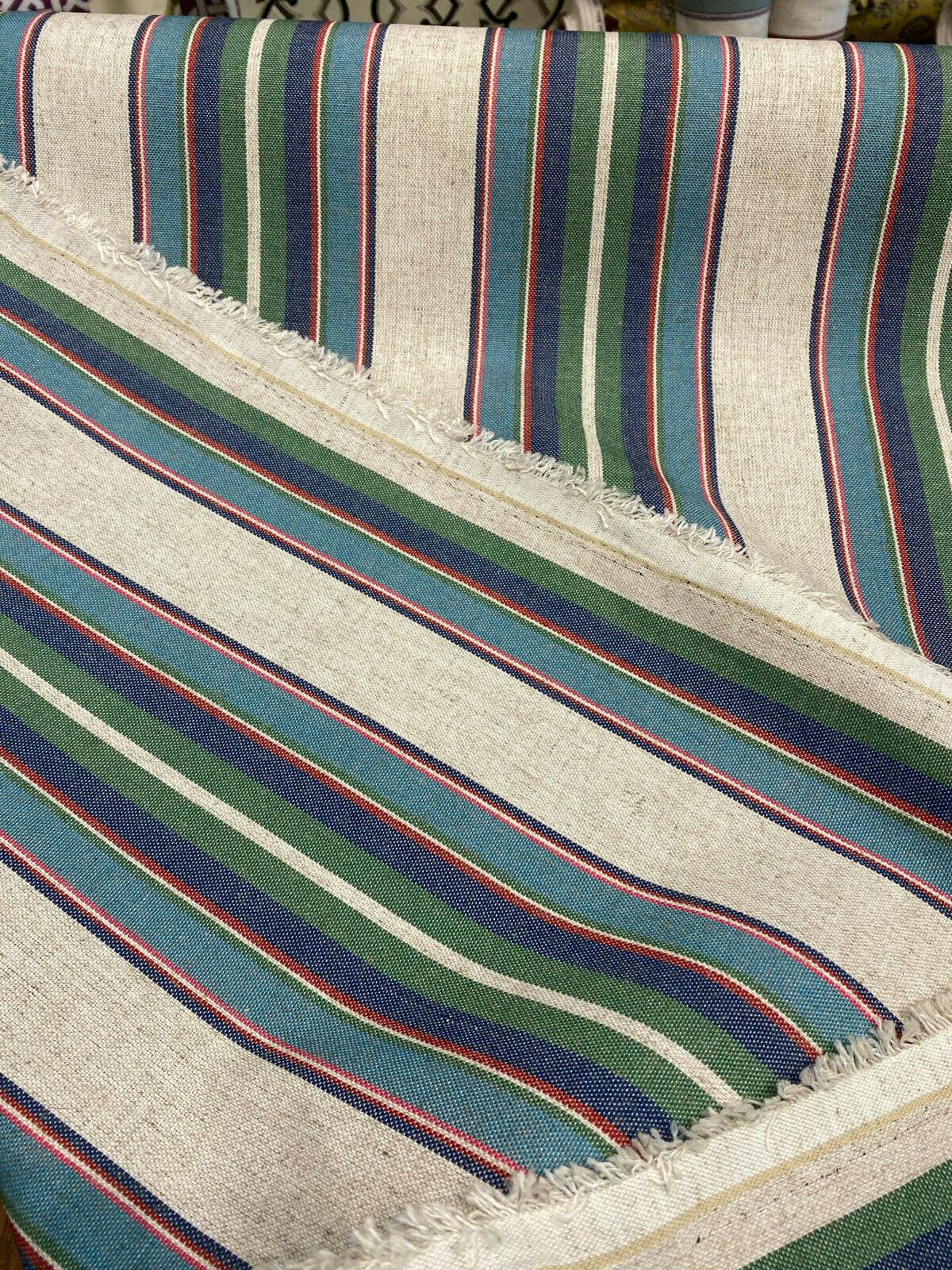 PK Lifestyle Yucatan Stripe Linen Fabric - Cancun Green Blue Stripe, 54" Width (1 Yard)