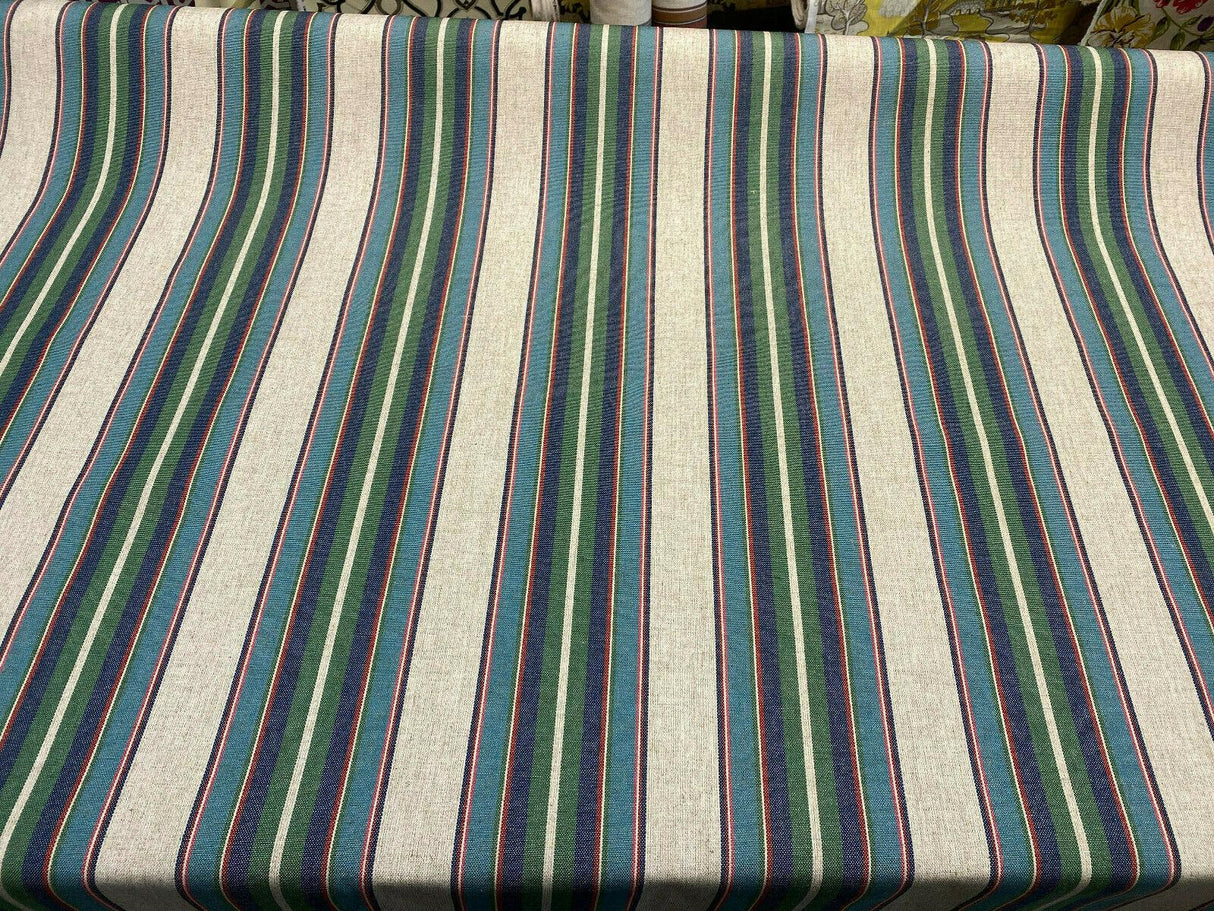 PK Lifestyle Yucatan Stripe Linen Fabric - Cancun Green Blue Stripe, 54" Width (1 Yard)