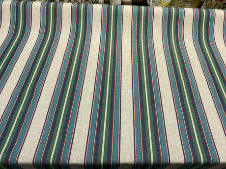PK Lifestyle Yucatan Stripe Linen Fabric - Cancun Green Blue Stripe, 54" Width (1 Yard)