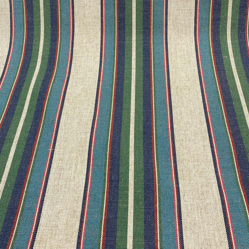 PK Lifestyle Yucatan Stripe Linen Fabric - Cancun Green Blue Stripe, 54" Width (1 Yard)