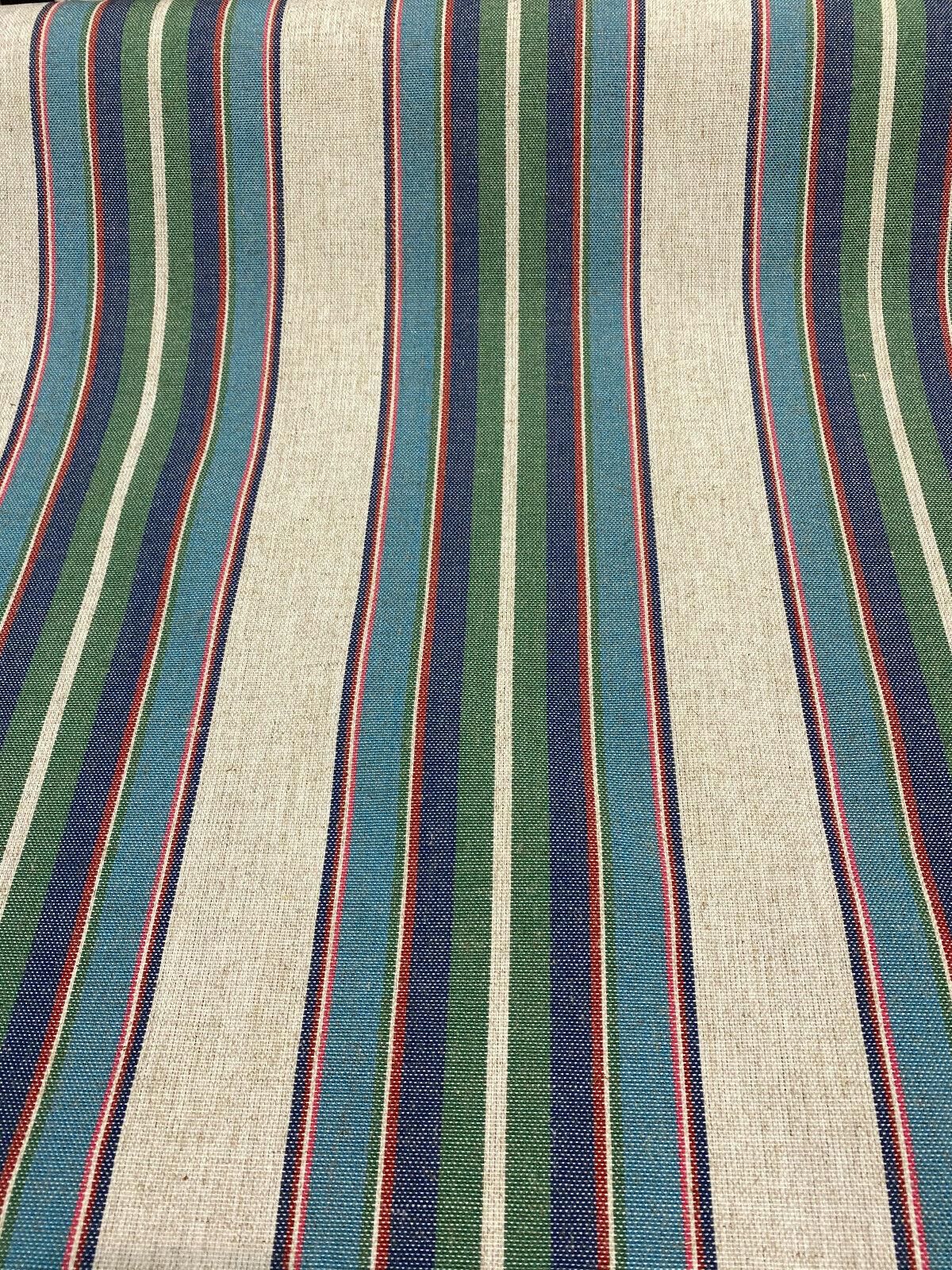 PK Lifestyle Yucatan Stripe Linen Fabric - Cancun Green Blue Stripe, 54" Width (1 Yard)