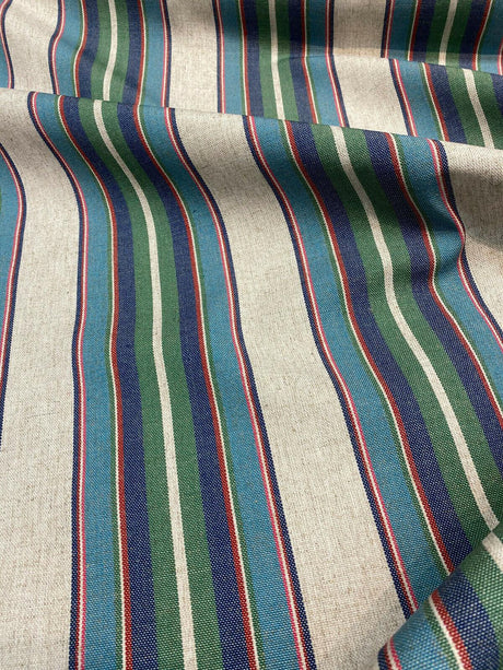 PK Lifestyle Yucatan Stripe Linen Fabric - Cancun Green Blue Stripe, 54" Width (1 Yard)