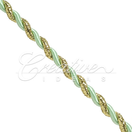 6Mm 2 Ply Twist Cords - 25 Yards (Mint Green/Gold)