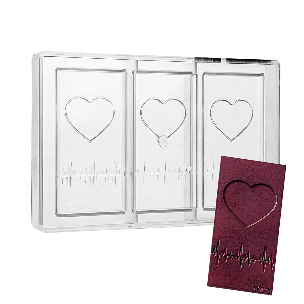 Greyas Polycarbonate Chocolate Mold, Heartbeat Bar by Luis Amado, 3 Cavities