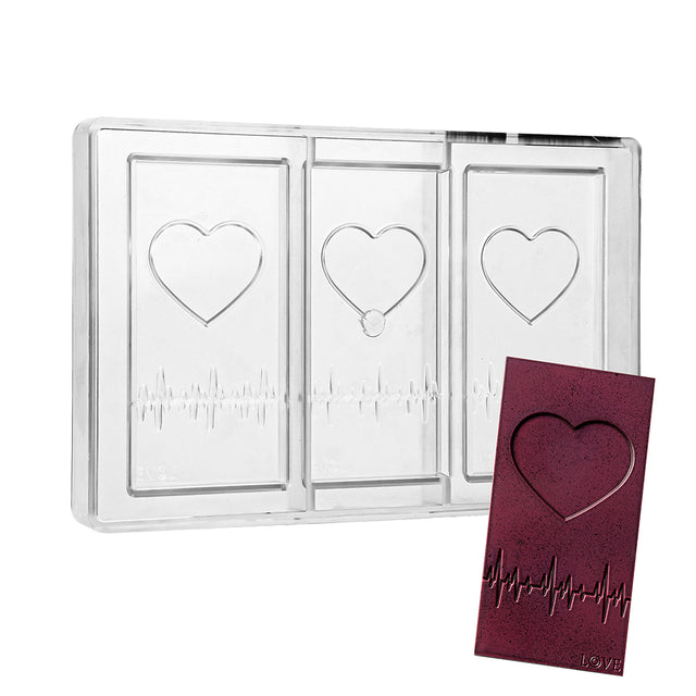 Greyas Polycarbonate Chocolate Mold, Heartbeat Bar by Luis Amado, 3 Cavities