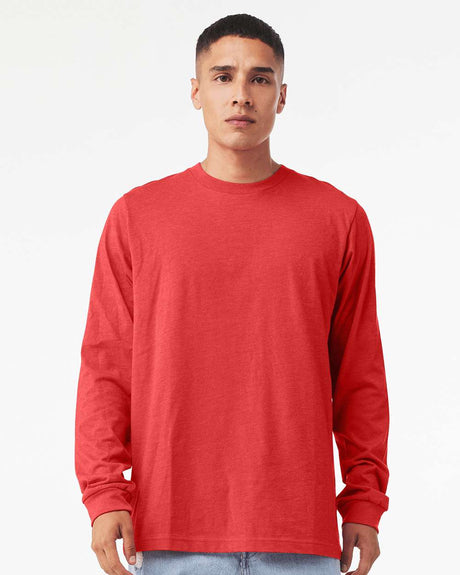 BELLA + CANVAS Heather CVC Crewneck Long Sleeve Tee in Heather French Vanil