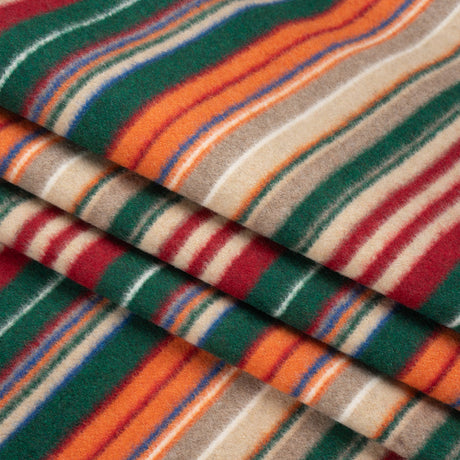 Italian Tan, Green and Red Barcode Stripes Brushed Wool Blend Twill