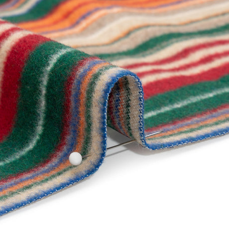Italian Tan, Green and Red Barcode Stripes Brushed Wool Blend Twill