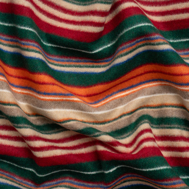 Italian Tan, Green and Red Barcode Stripes Brushed Wool Blend Twill