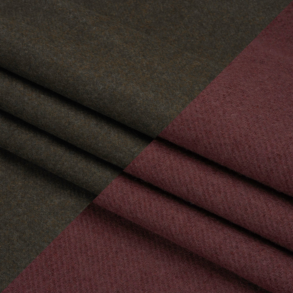 Italian Maroon and Brown Wool Blend Double Cloth Twill
