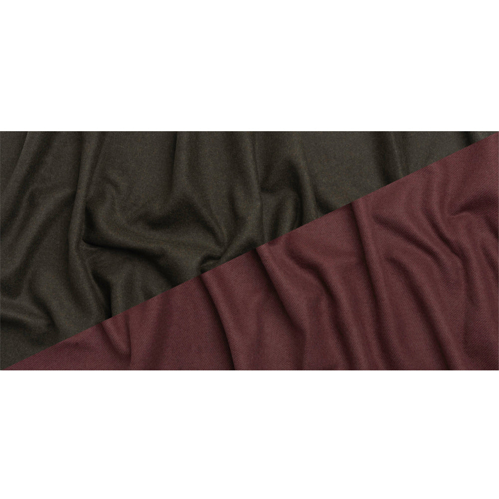 Italian Maroon and Brown Wool Blend Double Cloth Twill
