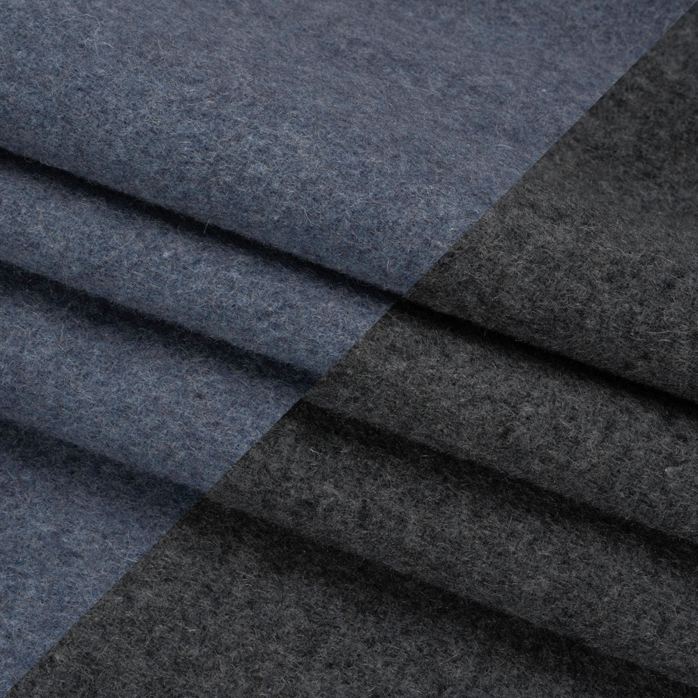 Italian Blue and Gray Brushed Wool and Polyester Double Cloth Coating