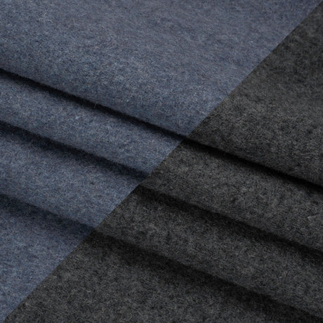 Italian Blue and Gray Brushed Wool and Polyester Double Cloth Coating