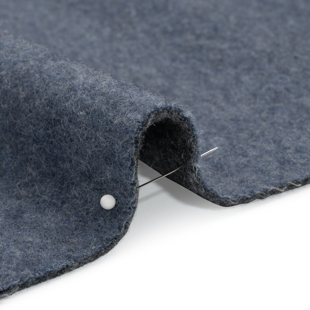 Italian Blue and Gray Brushed Wool and Polyester Double Cloth Coating