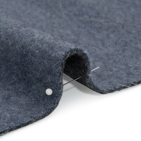 Italian Blue and Gray Brushed Wool and Polyester Double Cloth Coating