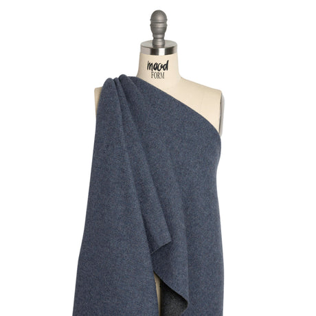 Italian Blue and Gray Brushed Wool and Polyester Double Cloth Coating