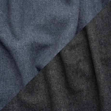 Italian Blue and Gray Brushed Wool and Polyester Double Cloth Coating