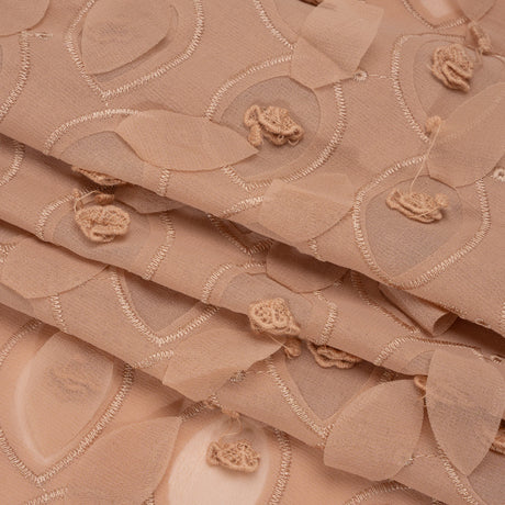 Famous Australian Designer Dusty Clay 3D Floral Embroidered Double Layer Polyester Georgette with Leaf Cutouts