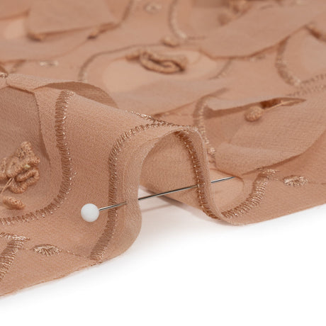 Famous Australian Designer Dusty Clay 3D Floral Embroidered Double Layer Polyester Georgette with Leaf Cutouts