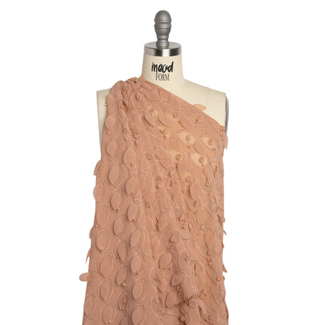 Famous Australian Designer Dusty Clay 3D Floral Embroidered Double Layer Polyester Georgette with Leaf Cutouts