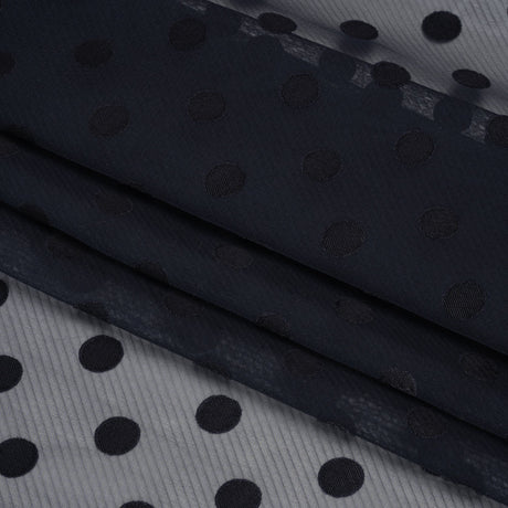Famous Australian Designer Navy Polyester Chiffon with Satin Burnout Polka Dots