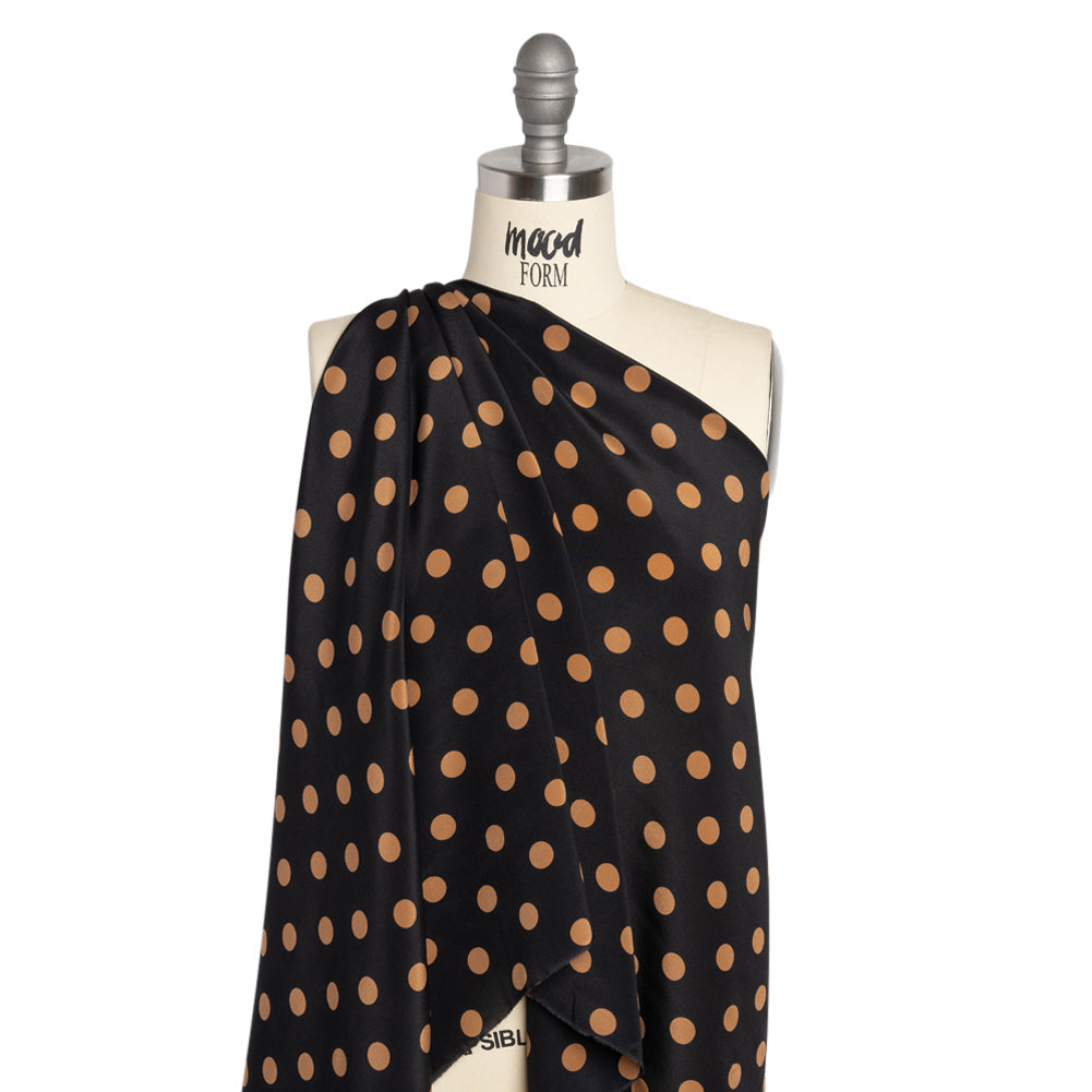 Famous Australian Designer Black and Gold Polka Dot Silk Crepe de Chine