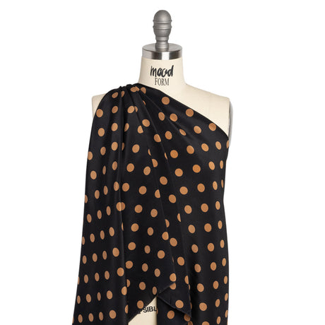 Famous Australian Designer Black and Gold Polka Dot Silk Crepe de Chine