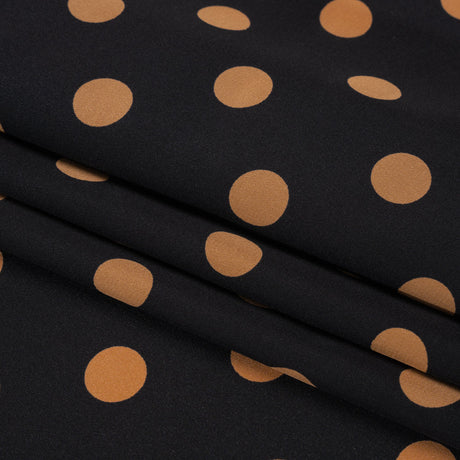 Famous Australian Designer Black and Gold Polka Dot Silk Crepe de Chine