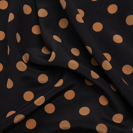 Famous Australian Designer Black and Gold Polka Dot Silk Crepe de Chine