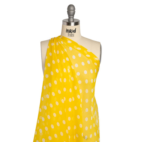Famous Australian Designer Yellow and White Polka Dot Crinkled Silk Chiffon