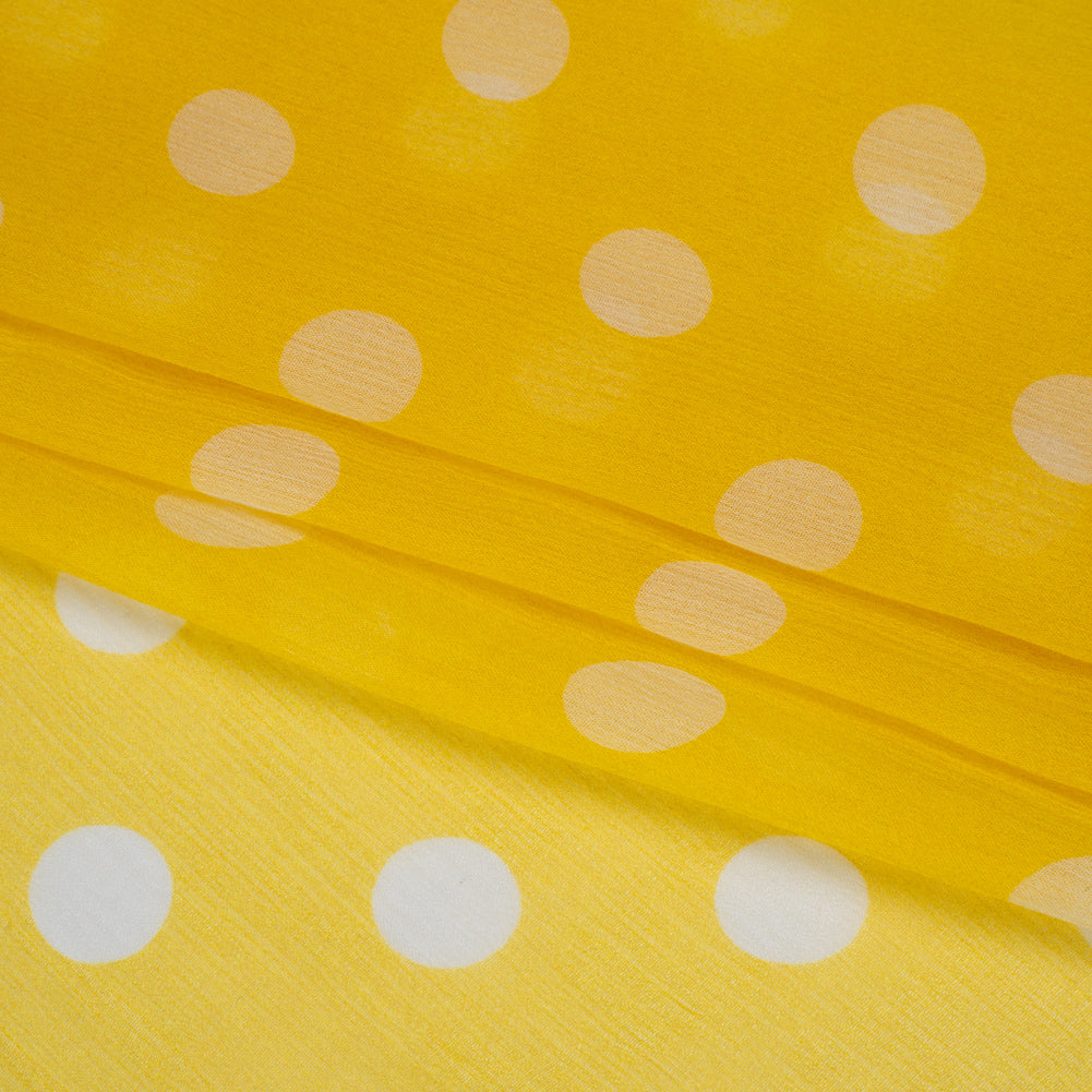 Famous Australian Designer Yellow and White Polka Dot Crinkled Silk Chiffon
