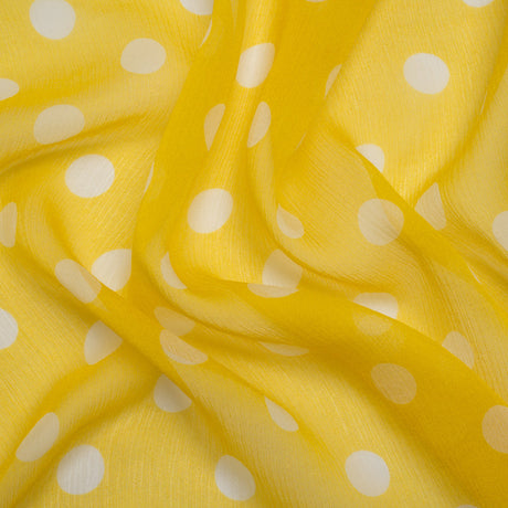 Famous Australian Designer Yellow and White Polka Dot Crinkled Silk Chiffon