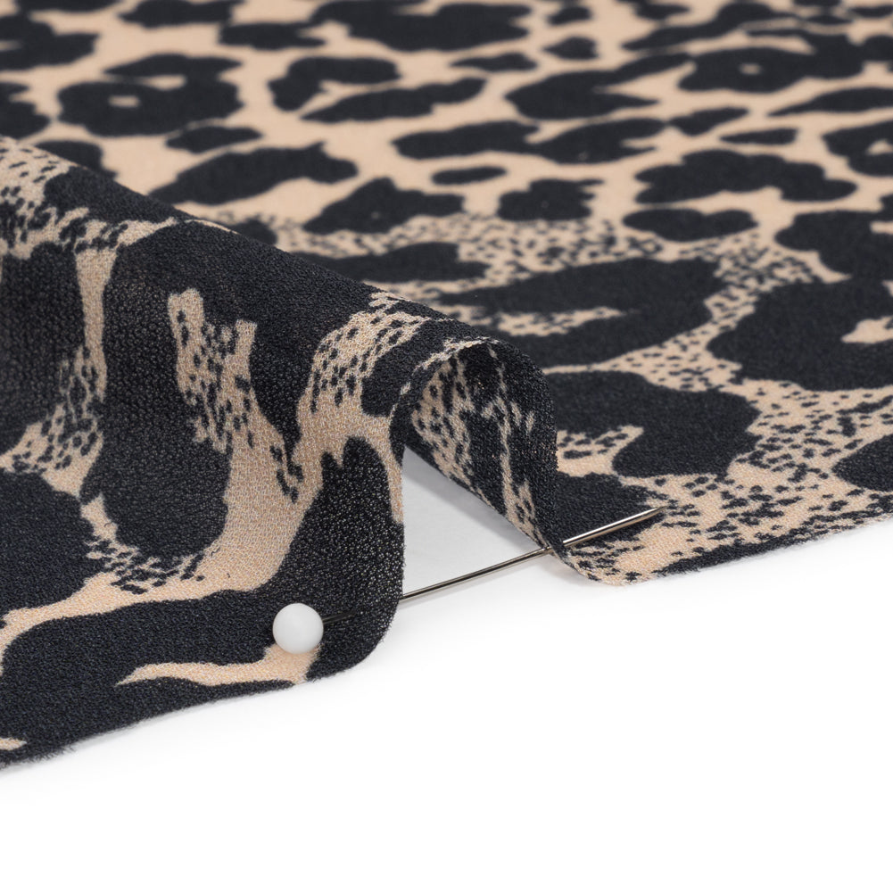 Famous Australian Designer Beige and Black Animal Spots Viscose Georgette
