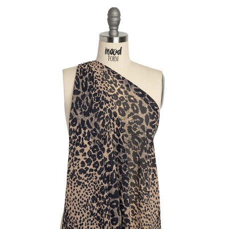 Famous Australian Designer Beige and Black Animal Spots Viscose Georgette