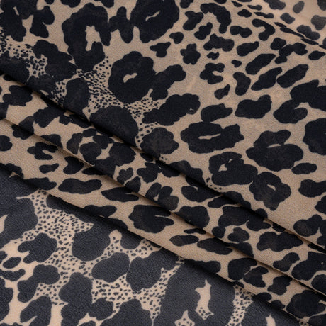 Famous Australian Designer Beige and Black Animal Spots Viscose Georgette