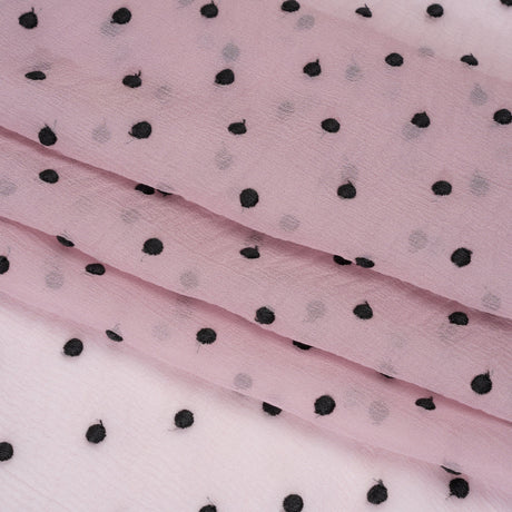 Famous Australian Designer Lilac and Black Embroidered Polka Dots Crinkled Silk Georgette