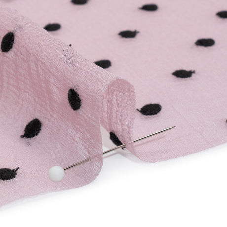 Famous Australian Designer Lilac and Black Embroidered Polka Dots Crinkled Silk Georgette