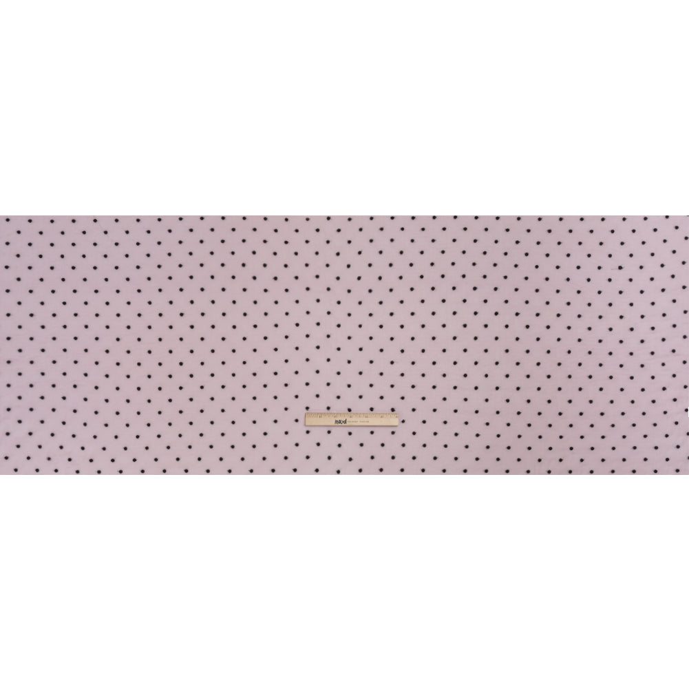 Famous Australian Designer Lilac and Black Embroidered Polka Dots Crinkled Silk Georgette