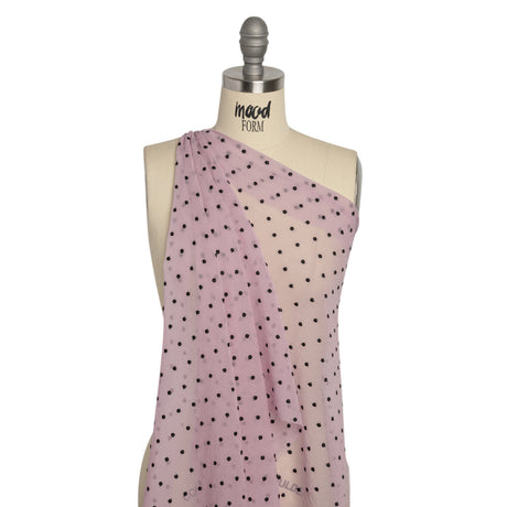 Famous Australian Designer Lilac and Black Embroidered Polka Dots Crinkled Silk Georgette