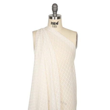 Famous Australian Designer Cream Pintuck Grid Silk Georgette