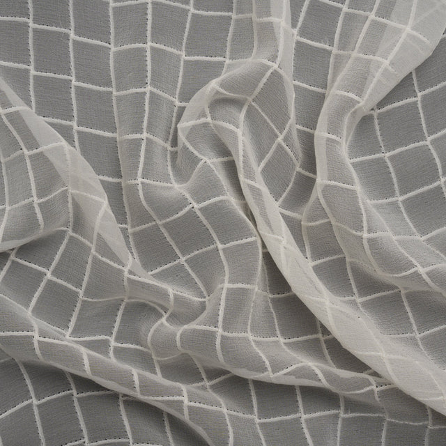Famous Australian Designer Cream Pintuck Grid Silk Georgette