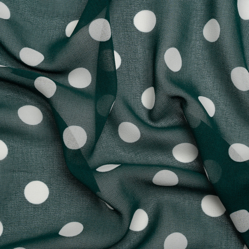 Famous Australian Designer Teal and White Polka Dot Nylon Georgette