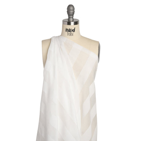 Famous Australian Designer White Burnout Awning Stripes Cotton and Silk Voile