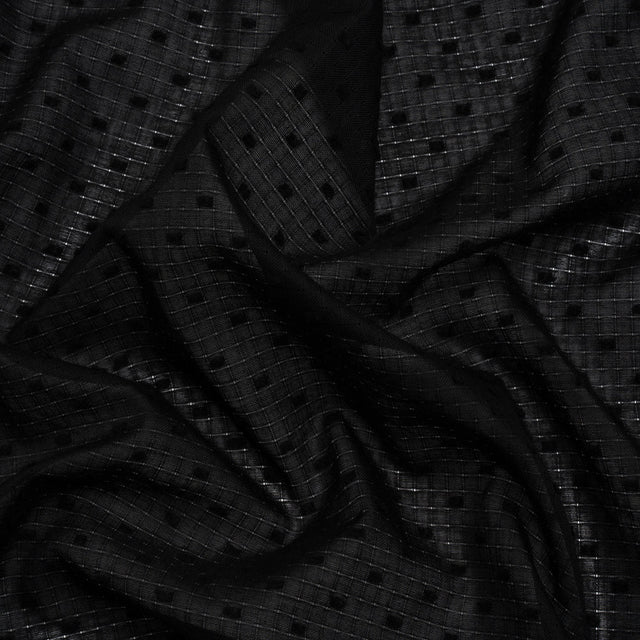 Famous Australian Designer Black Swiss Dot Gridded Cotton Woven